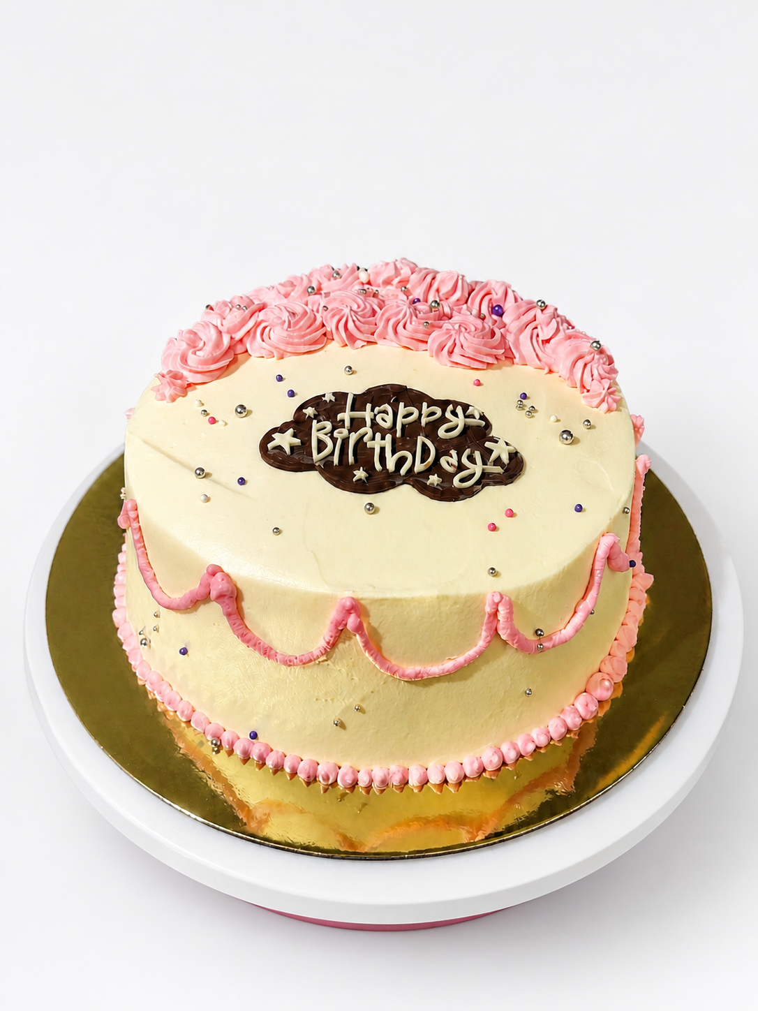 Pink and cream custom birthday cake