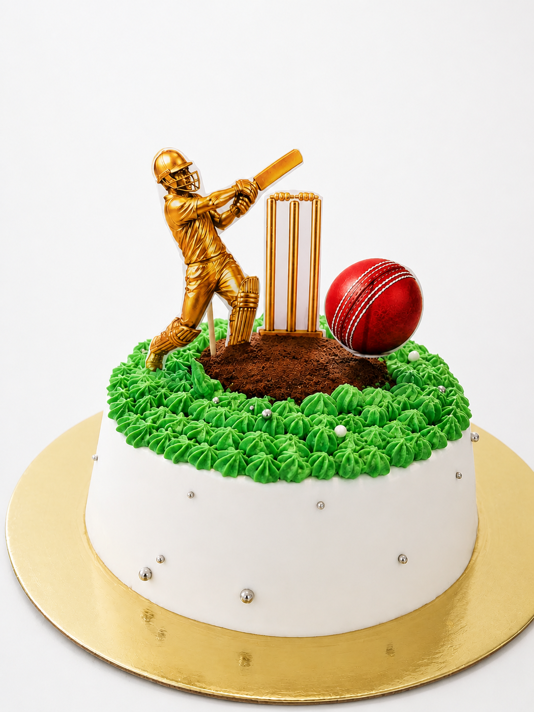Green cricket themed cake